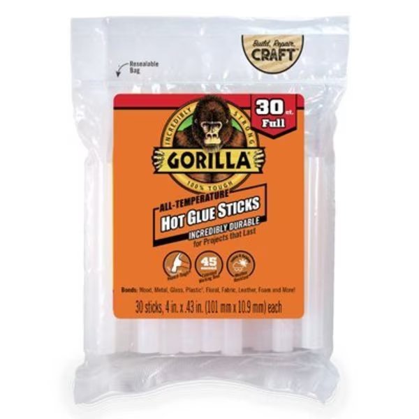 Full Hot Glue Sticks, 4 in L, 30 sticks, Gorilla Glue, Mfr#: 3033002